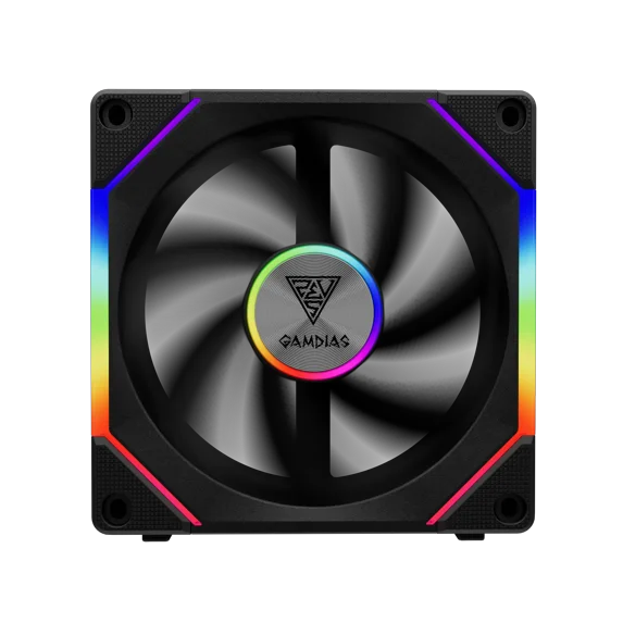 GAMDIAS AEOLUS P2-1201 ARGB Case Fan 120mm x1 & Reverse Blade x1, Hassle-Free Cable Management 2400 RPM PWM RGB - Black