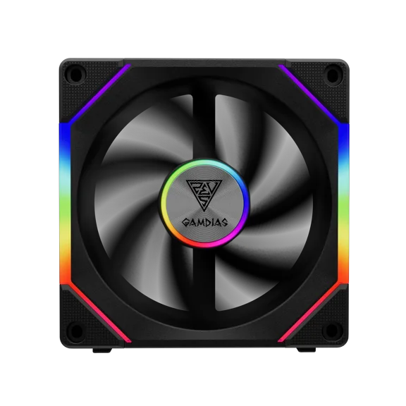 GAMDIAS AEOLUS P2-1201 ARGB Case Fan 120mm x1 & Reverse Blade x1, Hassle-Free Cable Management 2400 RPM PWM RGB - Black