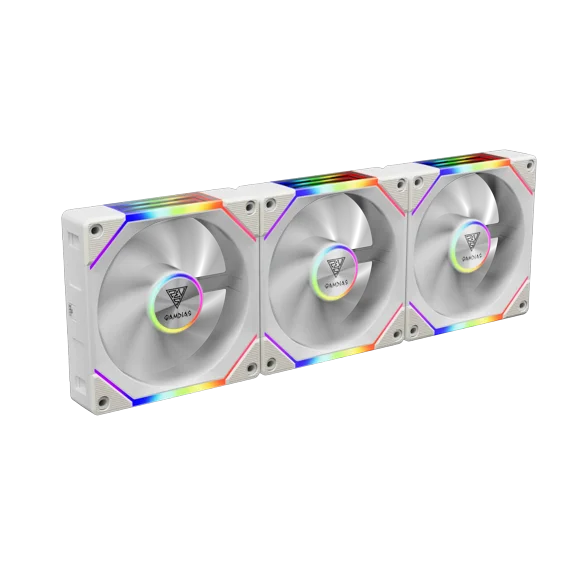 GAMDIAS AEOLUS P2-1203 WH 120mm ARGB PWM Fan (3 Pack, no Hub) Reverse Fan Blade x3 Up to 2400RPM, White