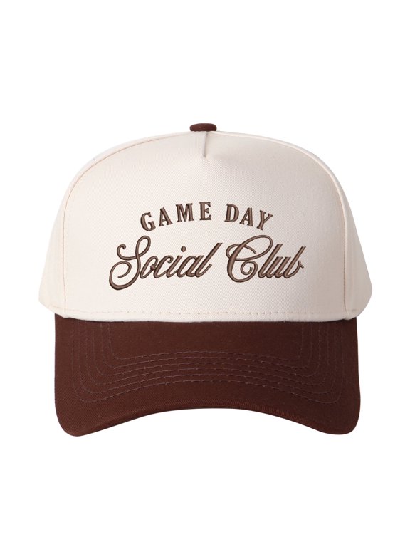 GAME DAY Social Club Letter Embroidered Color Block Trucker Hat Unisex Adjustable Cotton Breathable Fashion Cap for Travel Daily Wear
