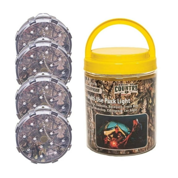 GAME Mossy Oak 4-inch Weatherproof Magnetic LED Puck Light with Remote 4-Pack