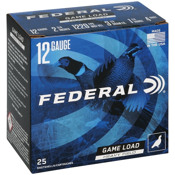 Federal Game Load Upland Heavy Field, 12 ga, 4 Shot, 2-3/4 in, 1 1/4 oz, 1220 fps, 25 Count