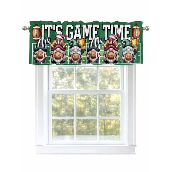 IT'S GAME Valances for Windows TIME Rugby Sport Hat Gnome Retro Green Modern Kitchen Valance Curtain Rod Pocket Small Curtains for Cafe Bathroom Laundry Basement 42" x 12"