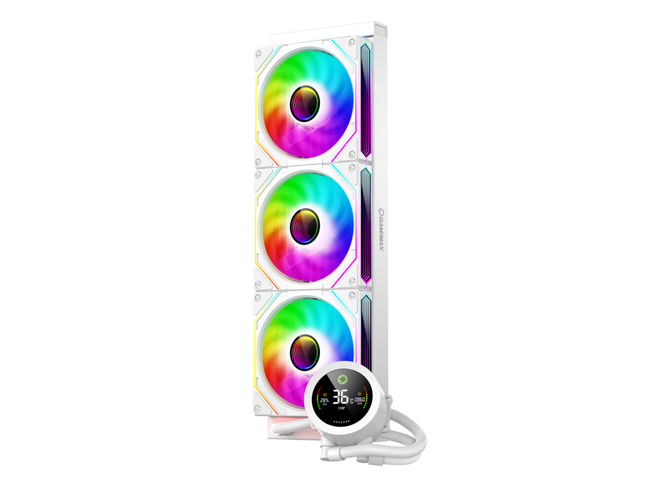 GAMEMAX 360 Digital WH, Liquid CPU Cooler 360mm Addressable ARGB Pump Fans 290W TDP AIO Water Cooler