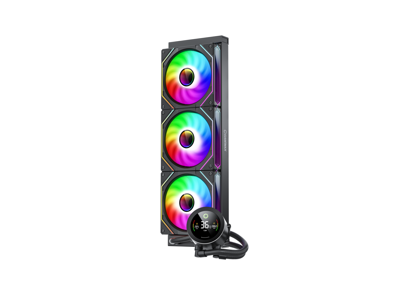 GAMEMAX  IceBurg 360 Digital BK, Liquid CPU Cooler 360mm Addressable ARGB Pump Fans 290W TDP AIO Water Cooler