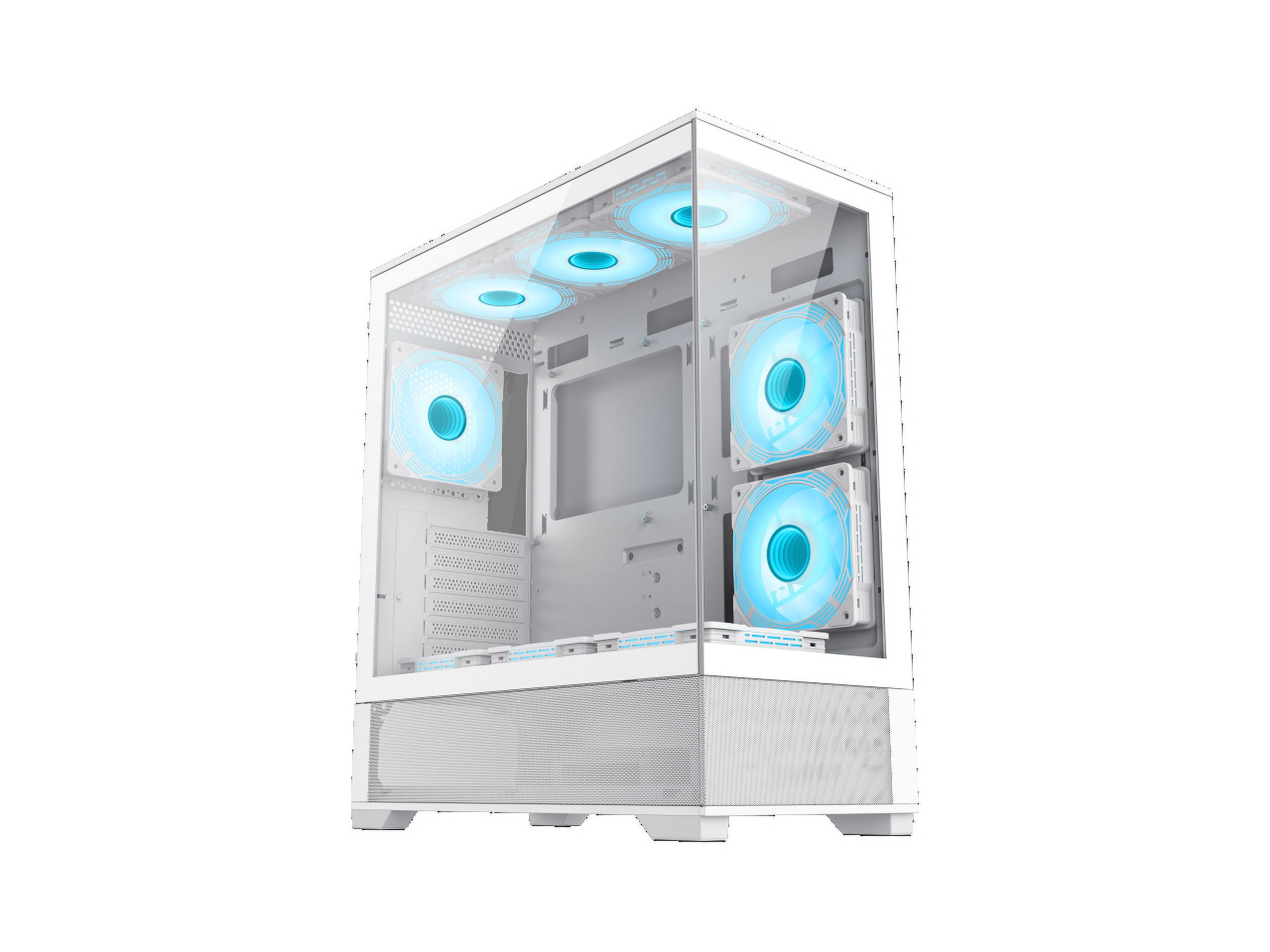 GAMEMAX Vista AW White USB3.0 Tempered Glass Mid-tower ATX Computer Case w 6 x 120mm ARGB Fans 2 x MB side, 3 x PSU Top Cover, 1 x Rear Pre-Installed