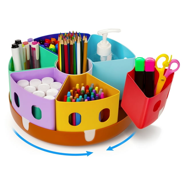 GAMENOTE Large Rotating Art Supply Organizer, Plastic Pencil Holder