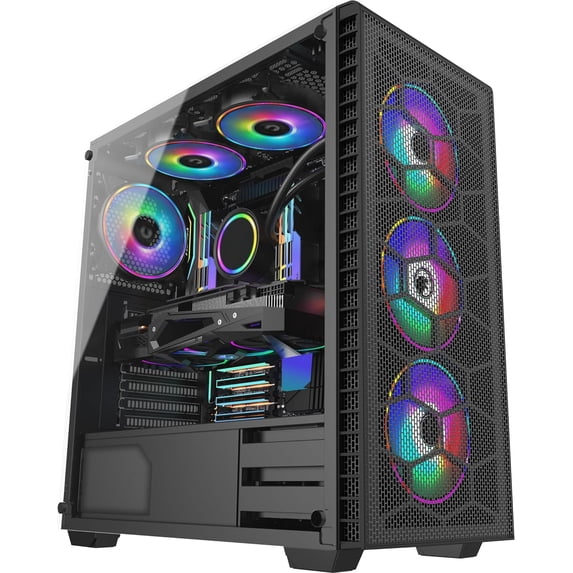 GAMEPOWER Horizon Mesh ATX Mid Tower Gaming Pc Case with 4xRGB Fans RC ...