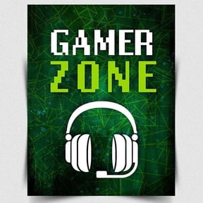 GAMER ZONE DOOR Sign Metal Aluminum WALL PLAQUE retro gaming gamer man cave games room Size: 16 x 12 Inch