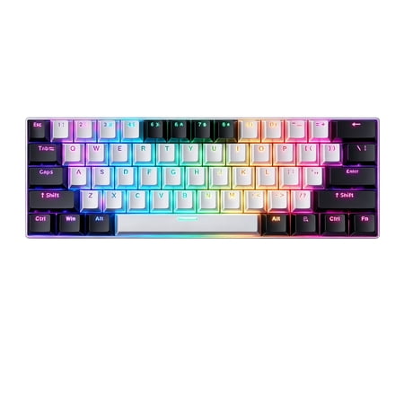 GAMINJA 60% Gaming Keyboard, 61 Keys Hot Swappable Mechanical Keyboard with 17 RGB Backlight Modes, 21 Keys Anti-Ghosting Compact Mini Keyboard for Windows Mac PC Gamers(Black&White)