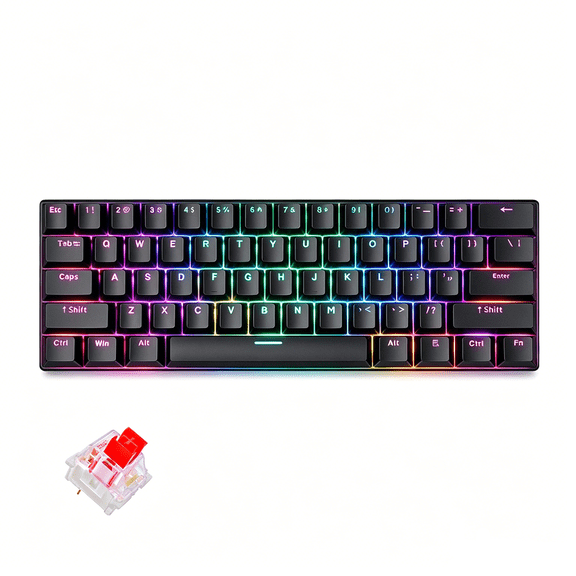 GAMINJA 60% Gaming Keyboard, 61 Keys Hot Swappable Mechanical Keyboard with 17 RGB Backlight Modes, 21 Keys Anti-Ghosting Compact Mini Keyboard for Windows Mac PC Gamers(Black)