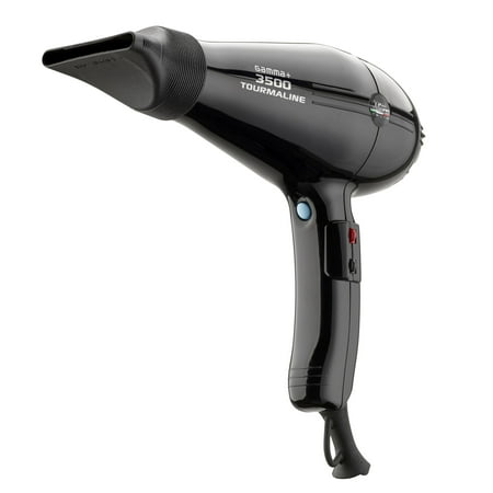 GAMMA+ 3500 Professional Salon Tourmaline Ionic Hair Dryer for Hair Stylists, 2 Concentrator Nozzles, 6 Heat Settings, Black
