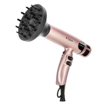 GAMMA+ Hybrid Compact Professional Ionic Hair Dryer, 1600W, Rose Gold, Includes 2 Nozzles and Diffuser