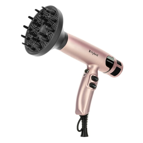 GAMMA+ Hybrid Compact Professional Ionic Hair Dryer, 1600W, Rose Gold, Includes 2 Nozzles and Diffuser