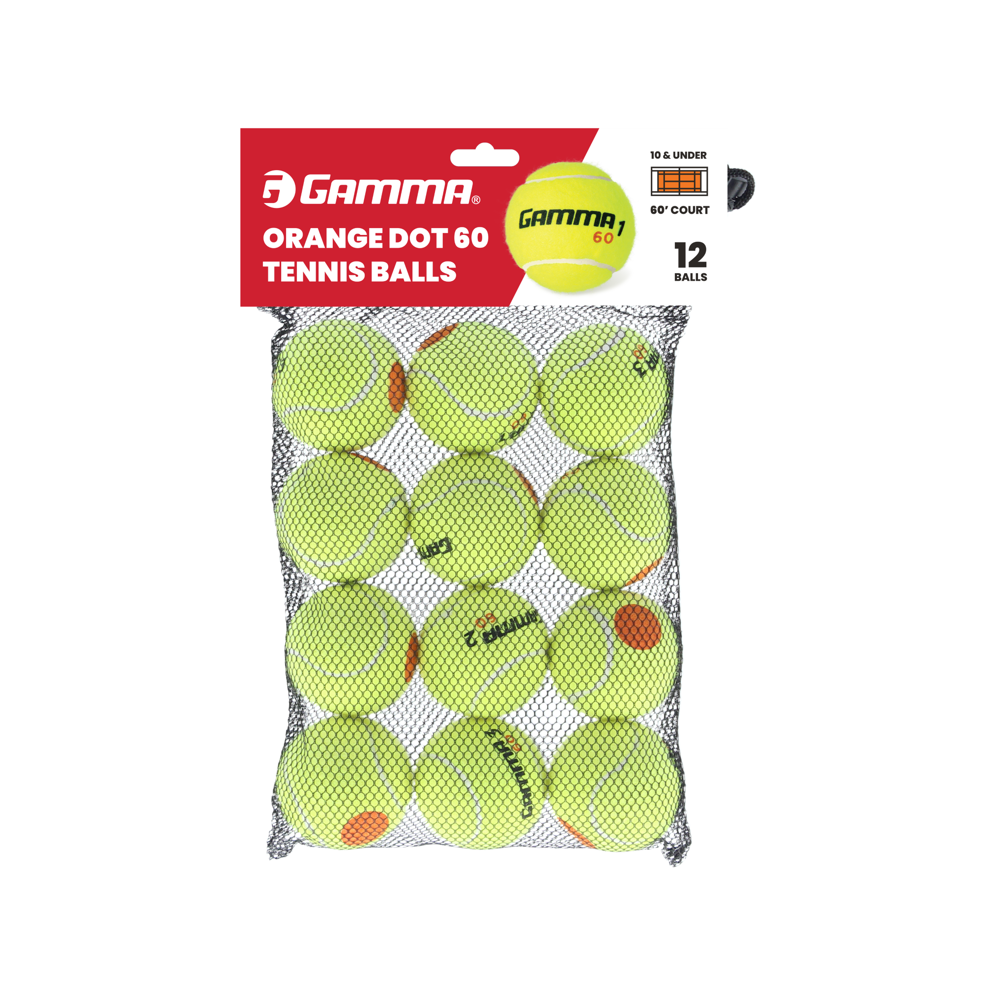 GAMMA Orange 60 Dot Training Tennis Balls for Kids & Beginners, Bag of 12