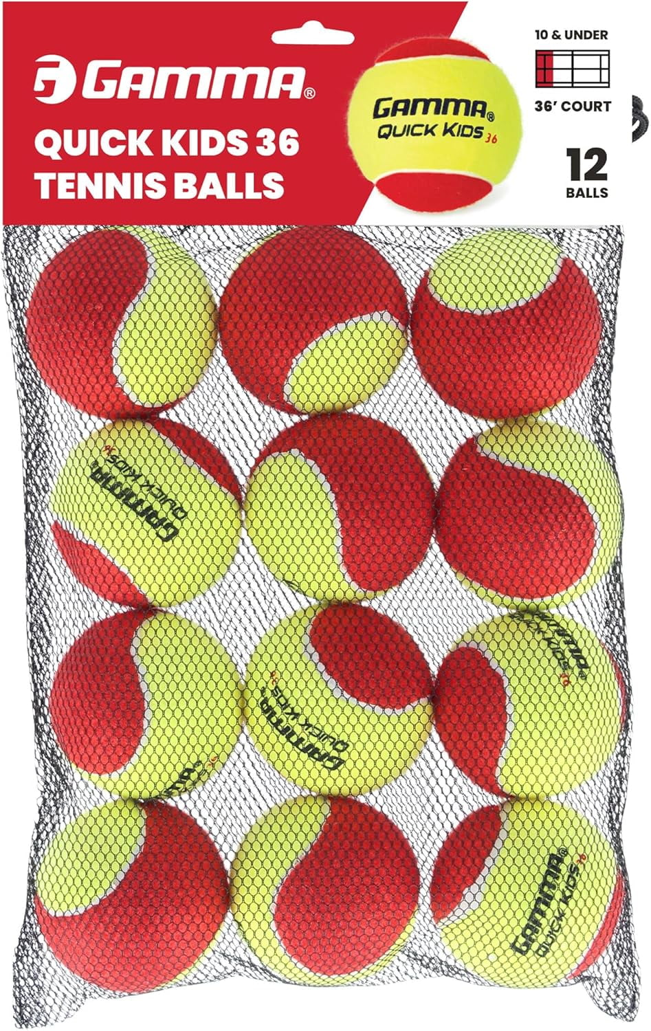 GAMMA Quick Kids 36 Training Tennis Balls for Kids & Beginners, Bag of 12