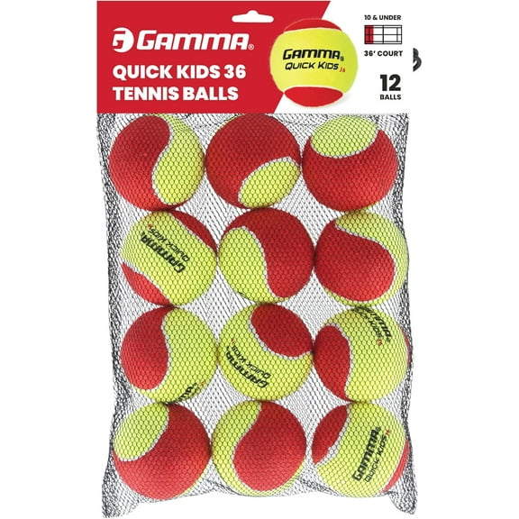 GAMMA Quick Kids 36 Training Tennis Balls for Kids & Beginners, Bag of 12