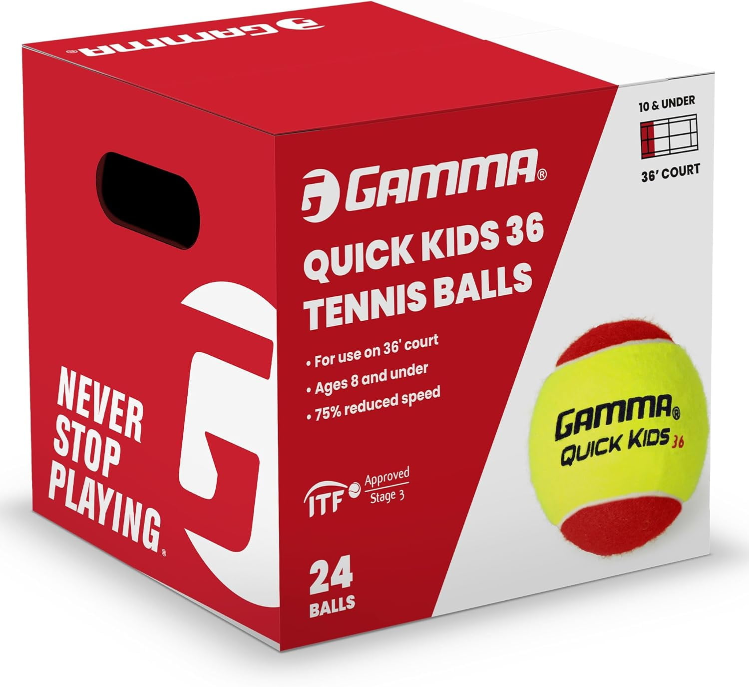 GAMMA Quick Kids 36 Training Tennis Balls for Kids & Beginners, Box of 24