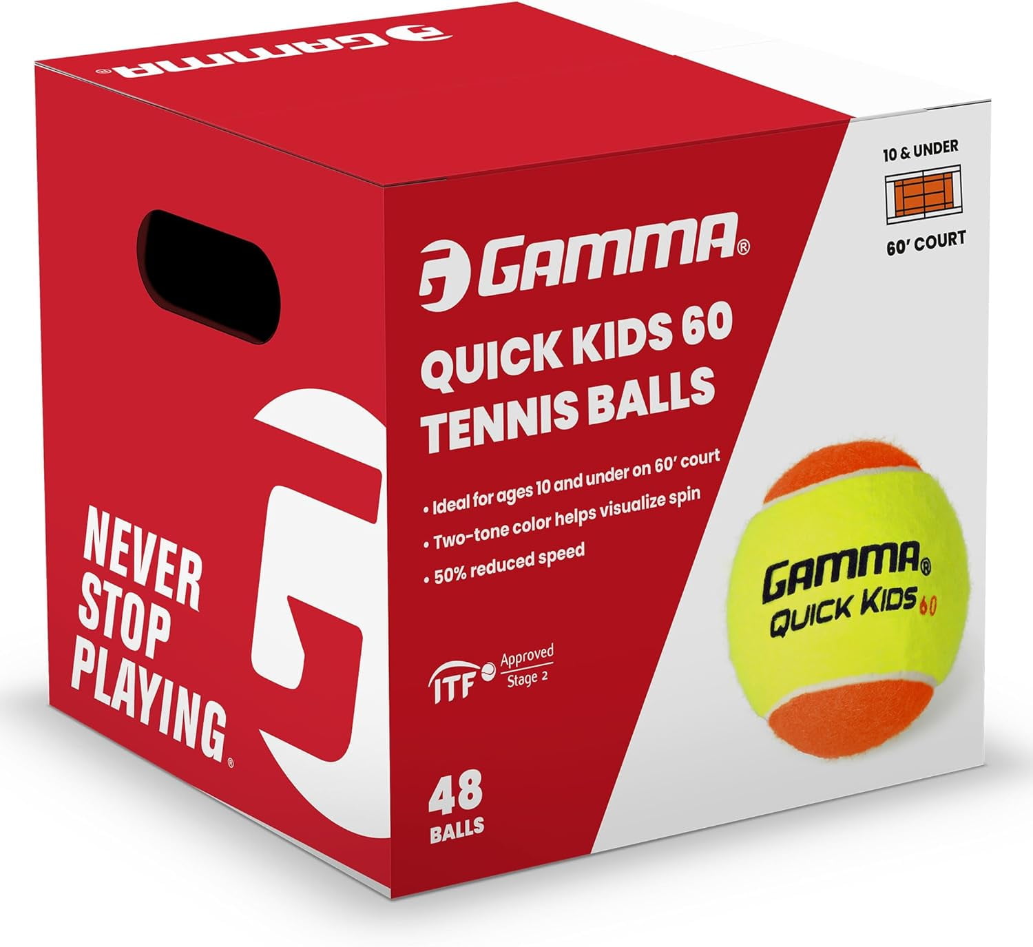 GAMMA Quick Kids 60 Training Tennis Balls for Kids & Beginners, Box of 48