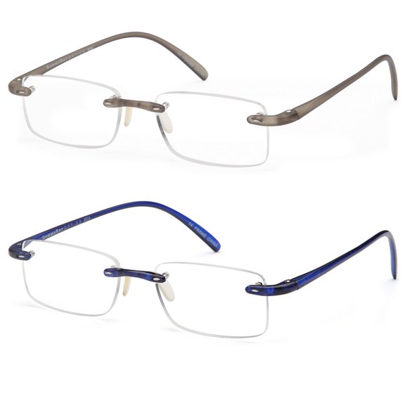 GAMMA RAY 2 Pack of Super Lightweight Flex Arm Slim Rimless Readers with Magnification - 2.00x Magnification