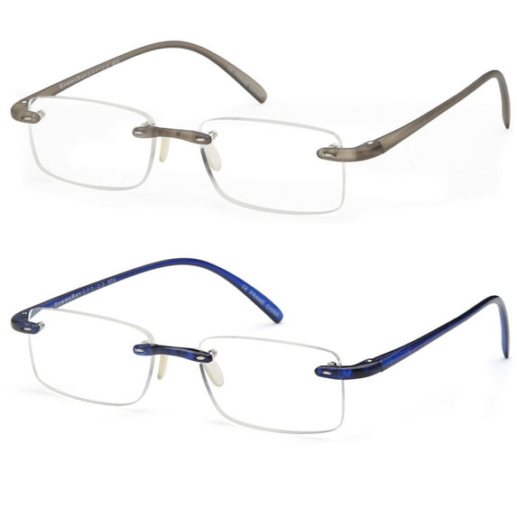 GAMMA RAY 2 Pack of Super Lightweight Flex Arm Slim Rimless Readers with Magnification - 4.00x Magnification