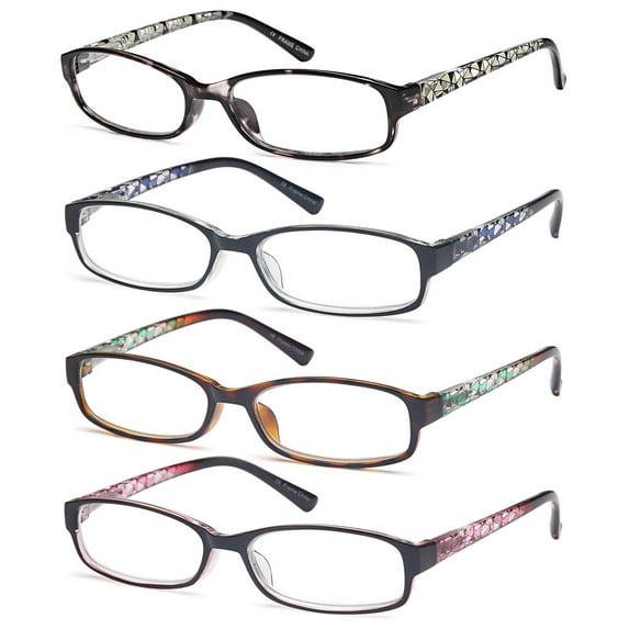 GAMMA RAY Readers 4 Pack of Thin and Elegant Womens Reading Glasses with Beautiful Patterns for Ladies - 2.50x