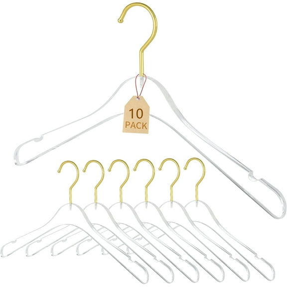 GAMVDOUT Clear Acrylic Hanger Material with Gold Hook Standard Adult Ladies Clothes Hanger