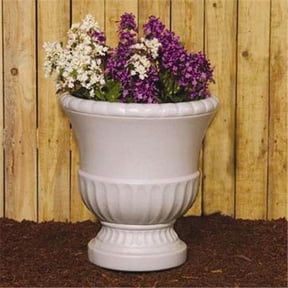 GAN EDEN 12.5" Round Green Concrete Grecian Urn Plant Pot with Weather Resistance