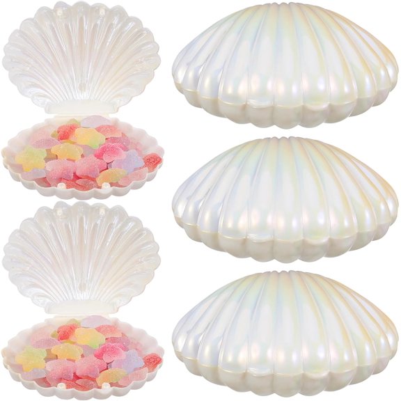 GANAZONO 10pcs Plastic Mini Sea Shells Candy Boxes Seashell Containers Clam Treat Holders for Wedding Decorations Party Favor White