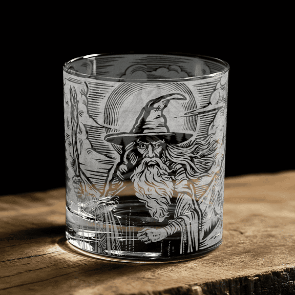 GANDALF Laser Engraved 10.5oz Whiskey Rocks Glass, Officially Licensed The Lord of the Rings Barware
