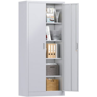 GANGMEI Metal Storage Cabinet, Steel Garage Cabinet with Adjustable Shelves & Locking Doors, Office Cabinet for Home Office, Garage and Utility Room, Assemble Required(Gray)