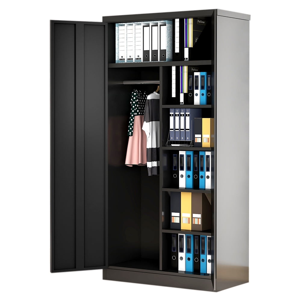  GangMei Metal Wardrobe Cabinet, 71 Tall Storage Cabinet with  Doors and Shelves, Steel File Garage Cabinet with Hanging Rod Home Office  Bedroom Organizer Cabinets(Black) : Everything Else