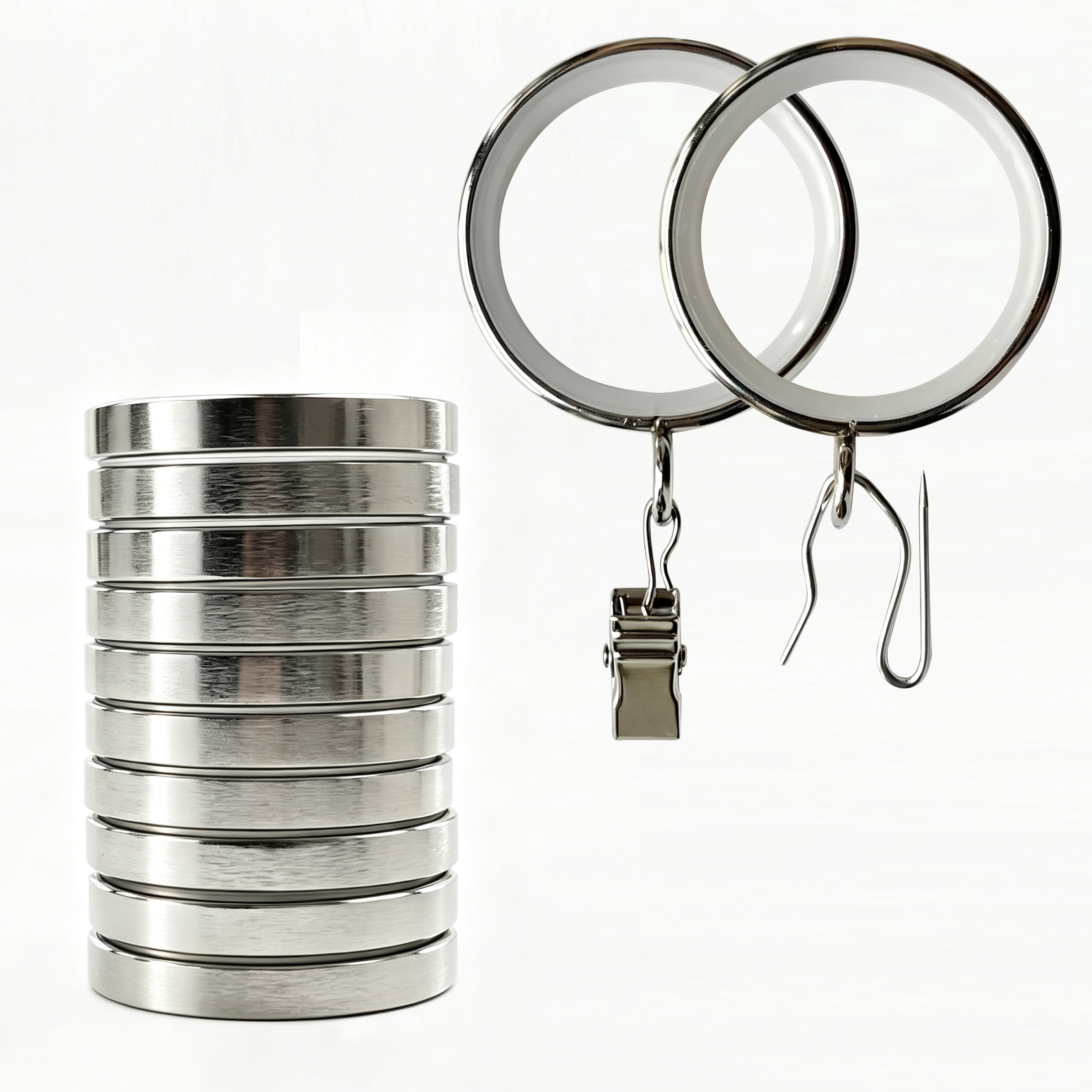 GANGTU 9 Pack Heavy Duty Solid Metal Curtain Rings with Clips and ...