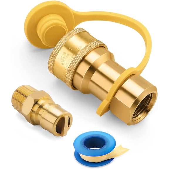 GANGZI 1/2 Inch QDD LP Gas Quick Connect Fittings with Male Insert Plug, 1/2 Inch Natural Gas Propane Quick Disconnect Kit, 100% Solid Brass