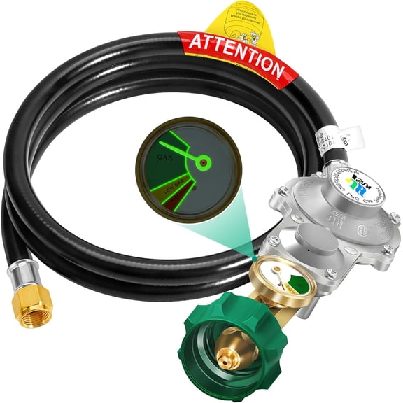 GANGZI 5FT Two-Stage Propane Regulator with GANGZI & Gauge, QCC1/Type1 Tank Connection, 3/8" Female Flare Fitting for Grills, Heaters, Fire Pits & Stoves - CSA Certified
