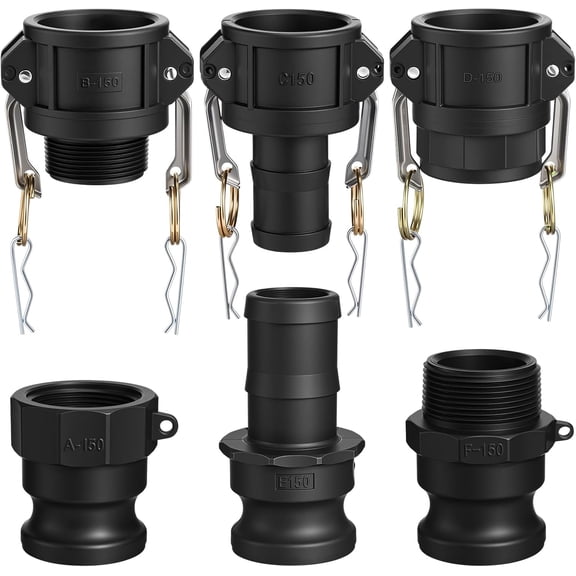 GANGZI 6 Pcs Cam Lock Fittings Kit Type Abcdef 1-1/2" Npt Threaded Cam and Groove GANGZI Fitting Female and Male Adapter Camlock Couplings for Fire GANGZI Nozzle (Polypropylene,Black)