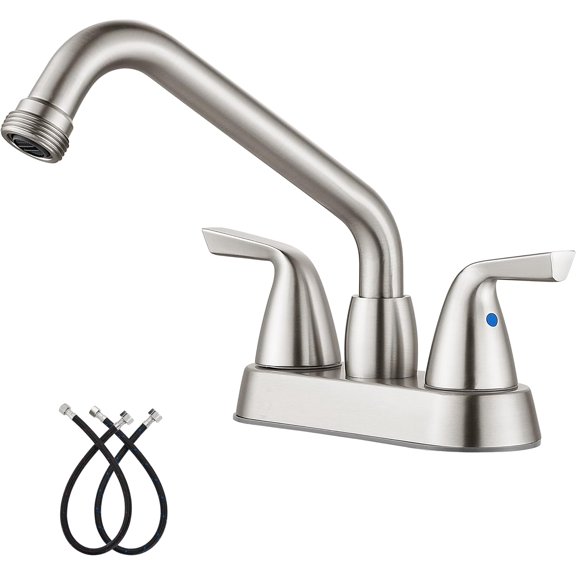 GANGZI Laundry Sink Faucet 4 Inch Centerset, Utility Sink Faucets with Swivel Spout and 3/4" NPT Threaded End, 2-Handle Faucet for Laundry or Utility Room, Brushed Nickel