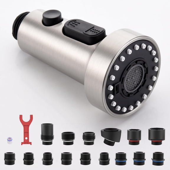 GANGZI Pull Down Kitchen Faucet Sprayer Head GANGZI Part, 3 Function Pull Out Sink Sprayer GANGZI Nozzle with 15 Adapters, Kitchen Faucet Head GANGZI Spray Tap Spout, Brushed Nickel