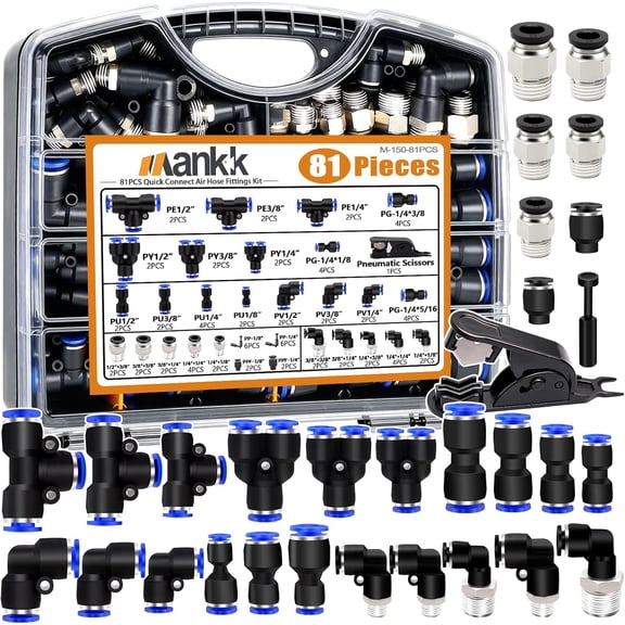 GANGZI Quick Connect Air GANGZI Fittings Kit 1/8" 1/4" 3/8" 1/2" Push to Connect Fittings Air Line Quick Connect Fitting Quick Release Pneumatic Kit