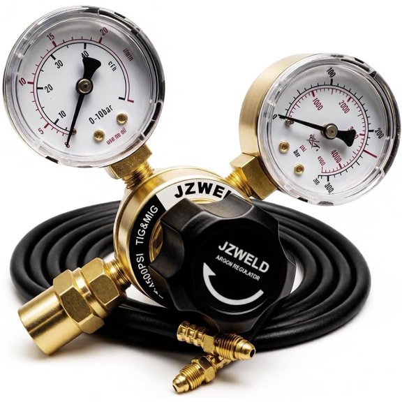 GANGZI Welding Argon Regulator with 6.6 Feet Gas GANGZI, Argon Gauges Gas Welding Regulator For TIG And MIG, CGA580 Inlet Connection, 0-4500PSI