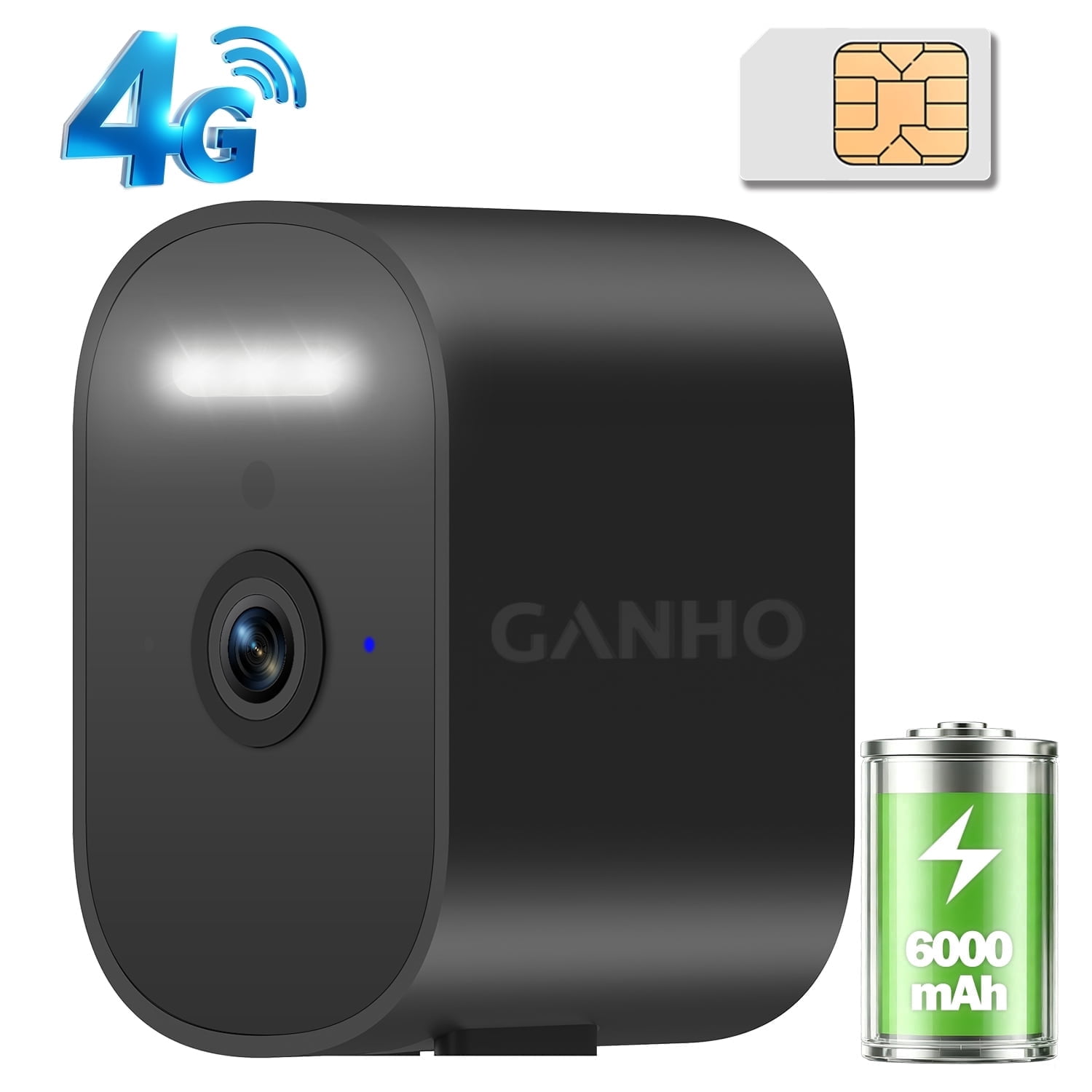GANHO Cellular Security Camera, 2K 4G LTE Battery Powered Outdoor Camera with Night Vision & AI Human Detection, No WiFi Required
