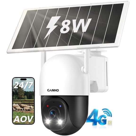 GANHO Solar Powered 2K 4G Security Camera Kit, 2.4G/5.8GHz Dual Band Wireless, 13500mAh Large Battery, Two-Way Talk Outdoor Surveillance Camera