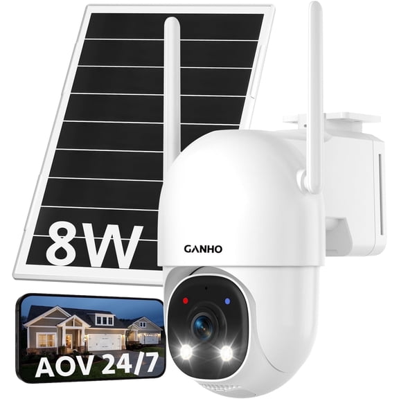 GANHO Solar Powered 2K WIFI Security Camera Kit, 2.4G/5.8GHz Dual Band Wireless, 13500mAh Large Battery, Two-Way Talk Outdoor Surveillance Camera