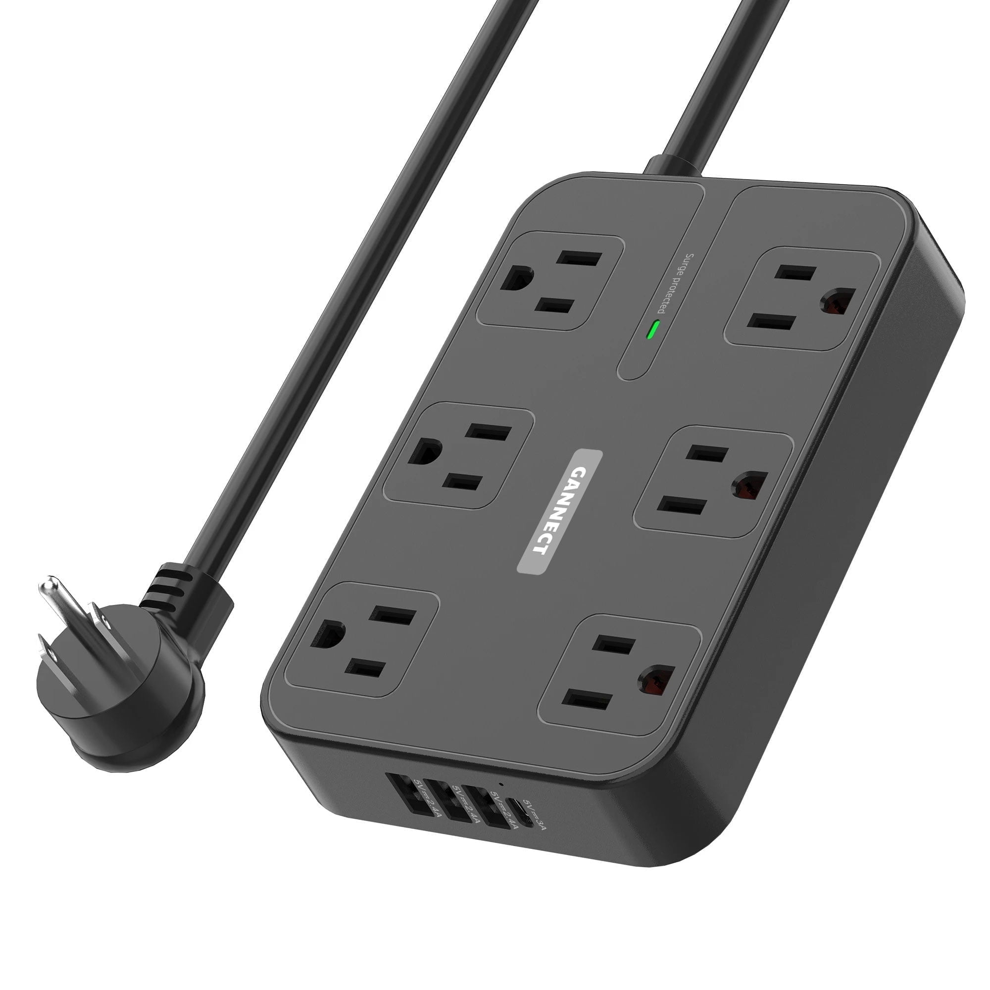 GANNECT 6 Outlet Surge Protector with USB C, 3 USB-A