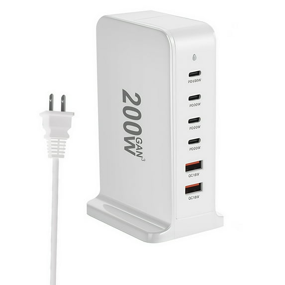 GANNECT 200W USB C GaN Charger - 6-Port Fast Charging Station for Laptops, Phones, Tablets