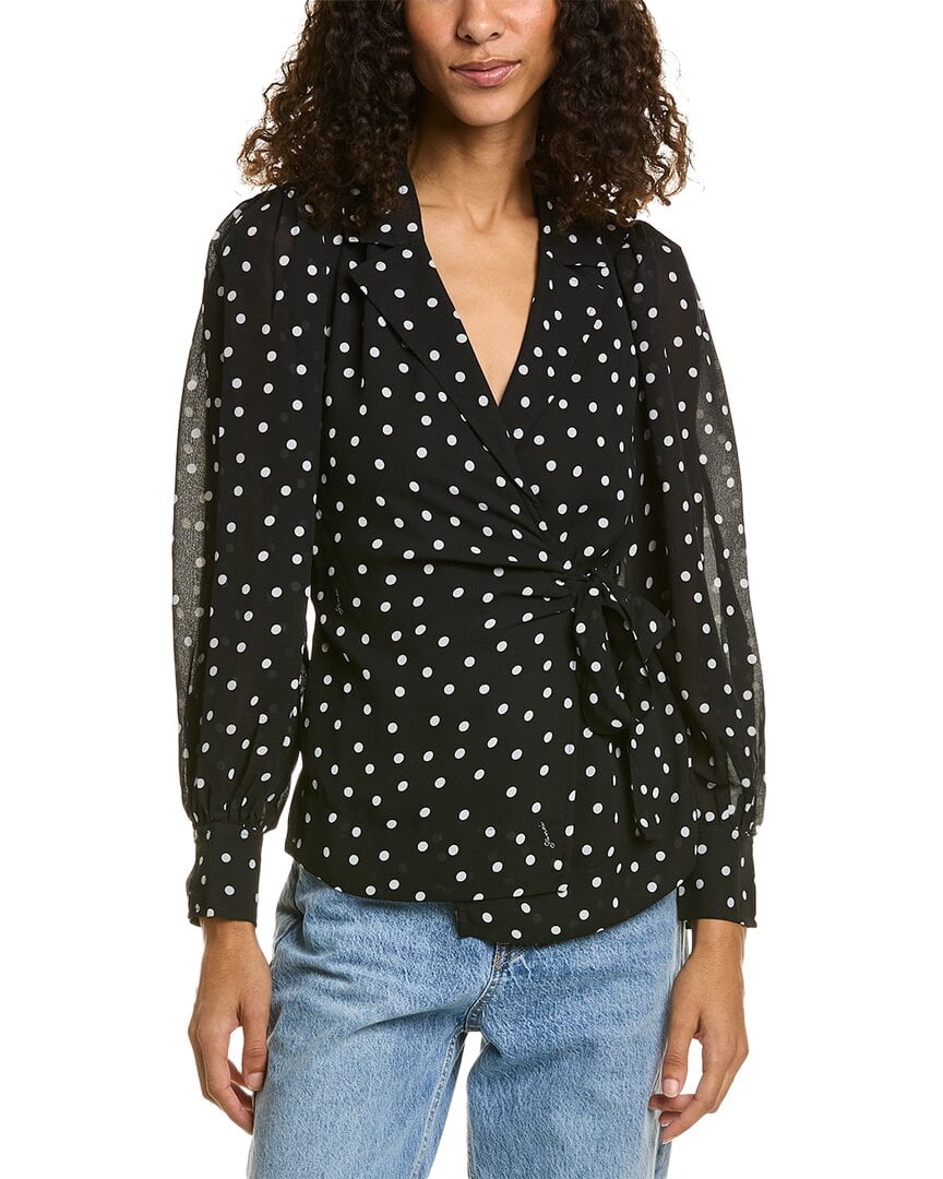 GANNI Womens Printed Light Crepe Wrap Shirt, 40, Black - Walmart.com