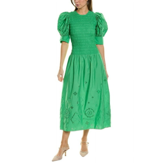GANNI womens Broderie Anglaise Maxi Dress, 44, Green