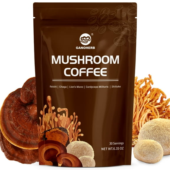 Mushroom Coffee Instant Powder, Arabica Coffee Mix with 5 Adaptogen Mushrooms and MCT Oil for Focus and Immnity, 6.35oz, 30 Servings