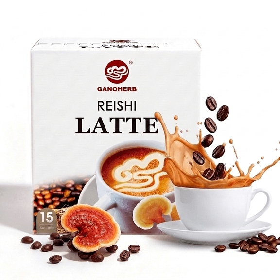 GANOHERB Reishi Latte Instant Coffee, Arabica, Reishi Mushroom, 15 Count