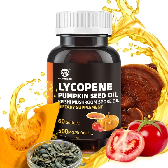 Ganoherb Reishi Mushroom Supplement, Ganoderma Lucidum with Pumpkin Seed Oil and Lycopene, 60 Capsules
